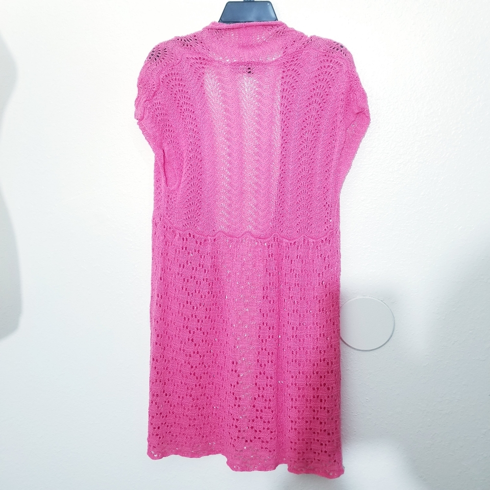 Open knit cardigan, perfect for layering, watermelon pink color - Picture 5 of 14